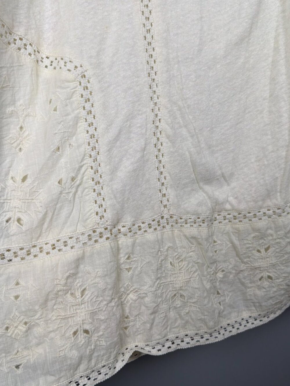 Lucky Brand Dress Women 1X Ivory Eyelet Linen Blend Beach Lined Boho Country - Picture 8 of 10